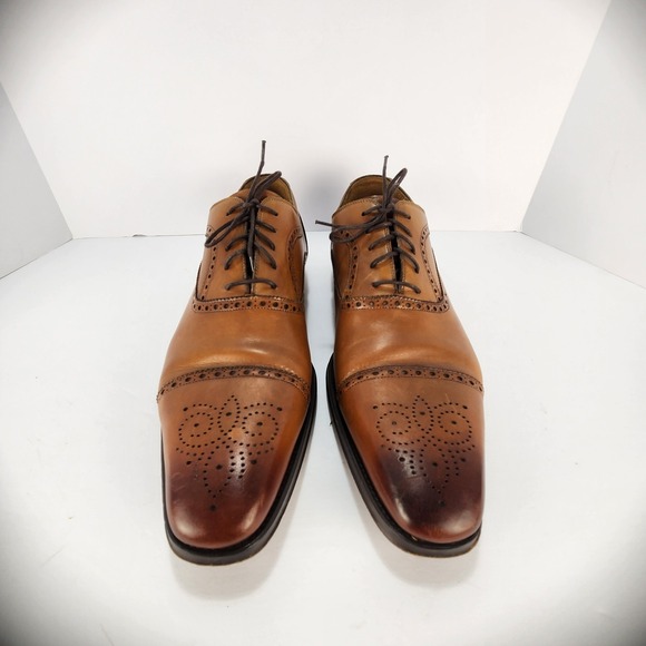 Magnanni Men\'s Brogue Cap Toe Oxford Lace-up Brown Dress Shoes Size 14M